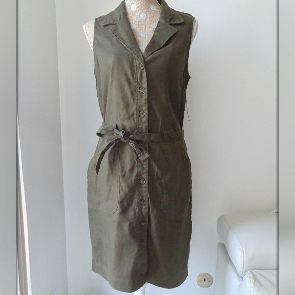 LEVEL 99 Olive Green Shirt Dress Tie Waist dress L